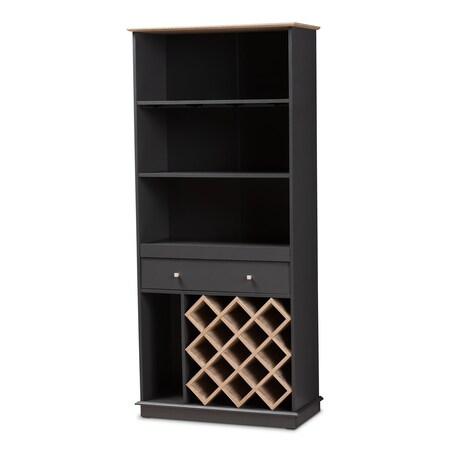 Baxton Studio Mattia Modern Dark Grey and Oak Finished Wood Wine Cabinet 150-9002
